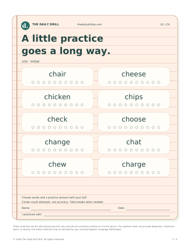 /ch/ lined-paper worksheet with white word boxes and trial circles